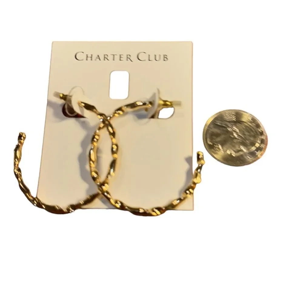 NWT Charter Club Gold-Tone Medium Spiral Twist C-Hoop Earrings, 1.7